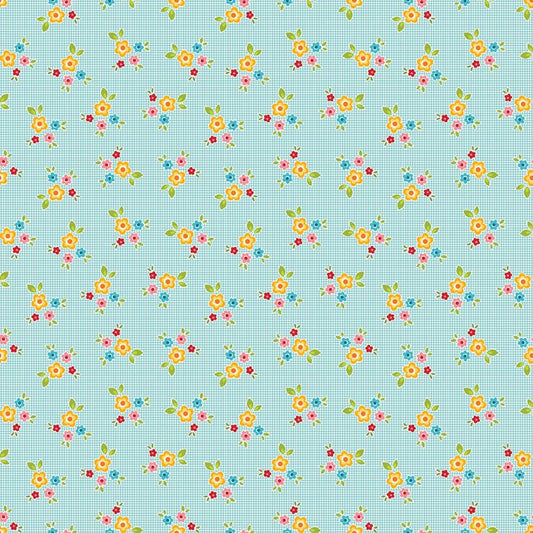Tecido azul florzinhas