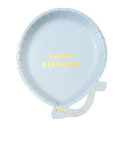 Pratos balão azul "happy birthday"