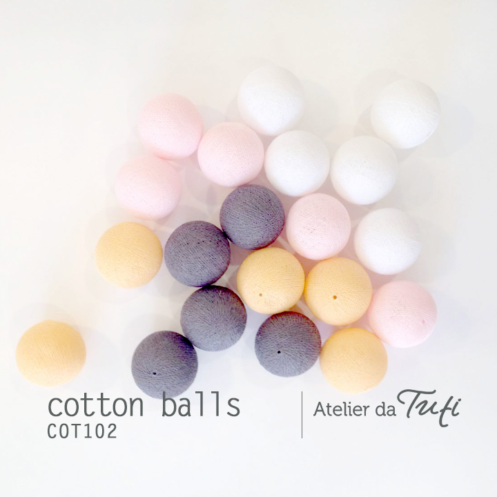 Cotton balls cinza & laranja & rosa & branco
