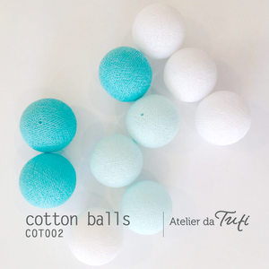 Cotton balls tons verde-água & branco