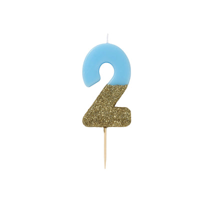 Velas número azul glitter dourado