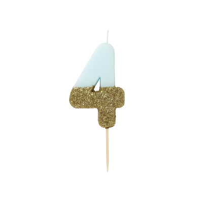 Velas número azul glitter dourado