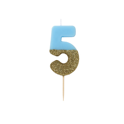 Velas número azul glitter dourado