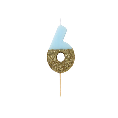 Velas número azul glitter dourado