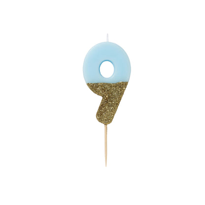 Velas número azul glitter dourado