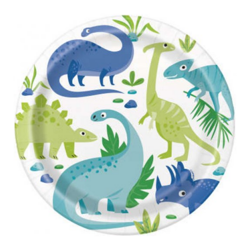 Pratos dinossauros verde e azul