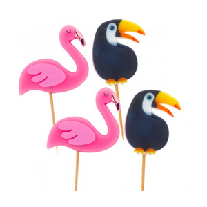 Velas flamingo e tucano