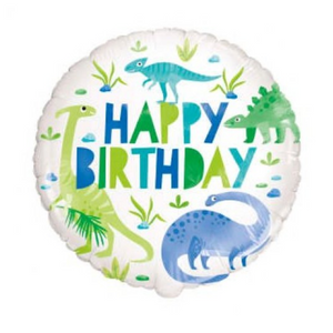 Balão "happy birthday" dinossauros azul e verde