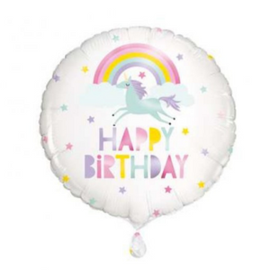 Balão "Happy Birthday" arco íris e unicórnio
