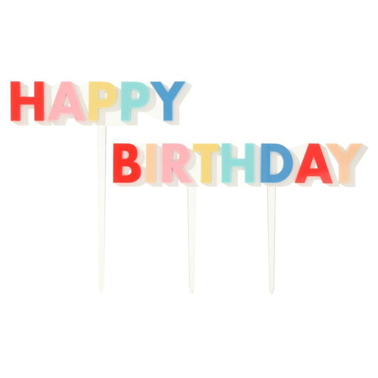 Topo bolo acrílico "happy birthday" multicores