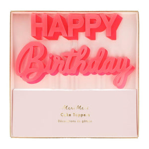 Topo bolo acrílico "happy birthday" rosa