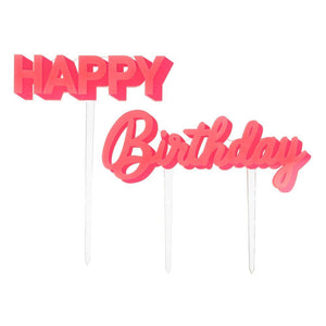 Topo bolo acrílico "happy birthday" rosa