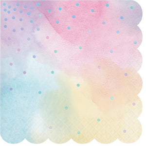 Guardanapos iridescente multicor pastel com bolinhas douradas