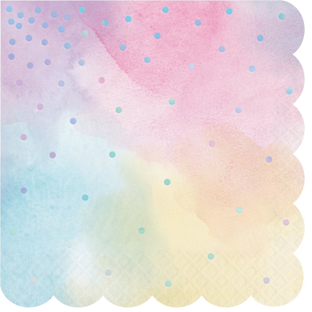 Guardanapos iridescente multicor pastel com bolinhas douradas
