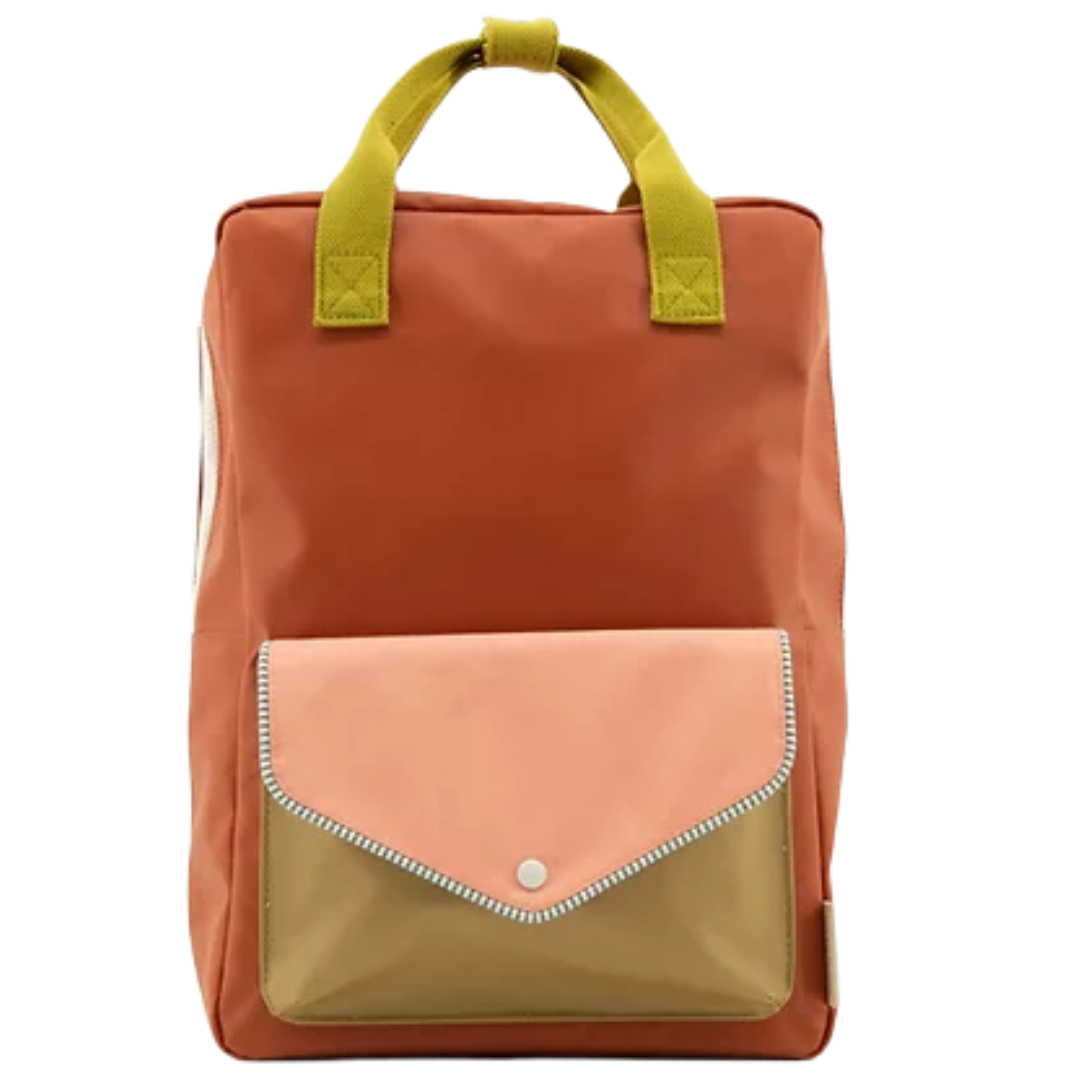 Mochila grande tijolo alças verde khaki bolso envelope
