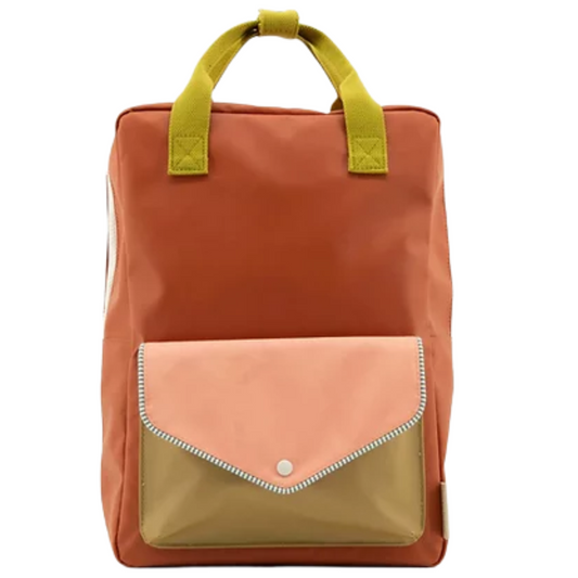 Mochila grande tijolo alças verde khaki bolso envelope