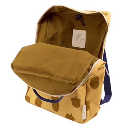 Mochila grande bolotas amarela alças azul