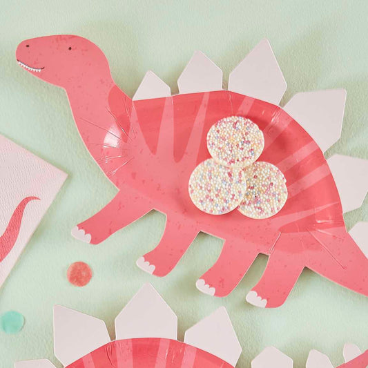 Pratos dinossauro rosa