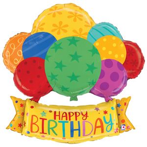 Balão banner e balões "happy birthday"