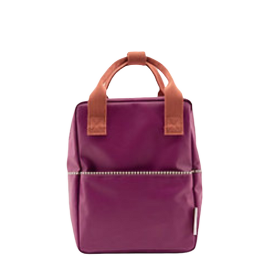 Mochila pequena roxa alças coral