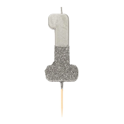 Velas número prateada glitter prateada