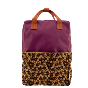 Mochila grande florzinhas roxo