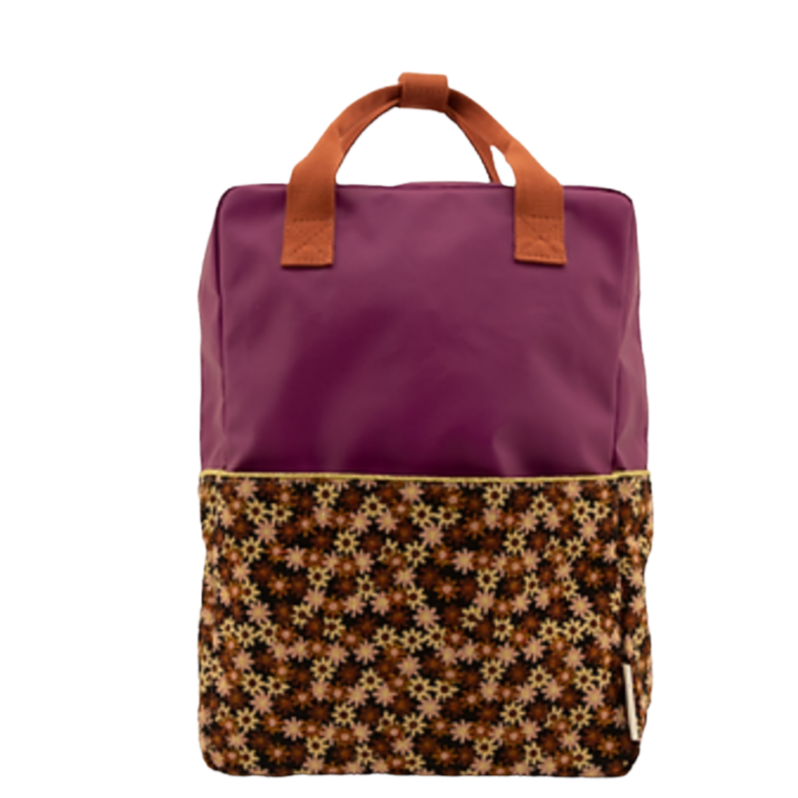 Mochila grande florzinhas roxo
