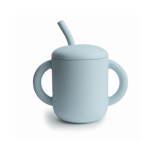 Copo silicone com palhinha - powder blue