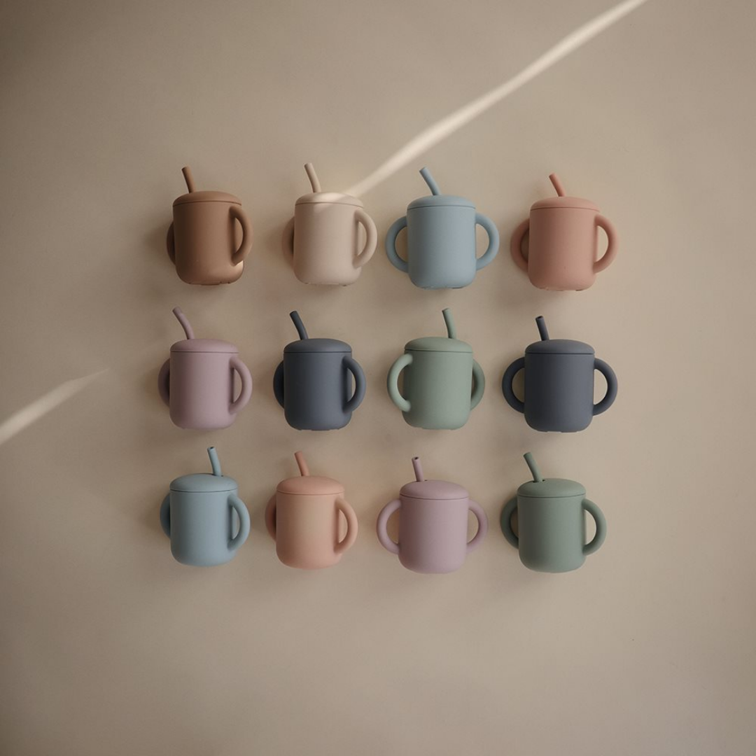 Copo silicone com palhinha - cambridge blue