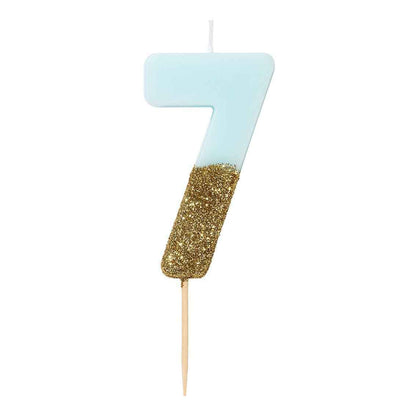 Velas número azul glitter dourado