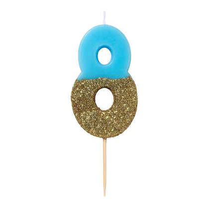 Velas número azul glitter dourado